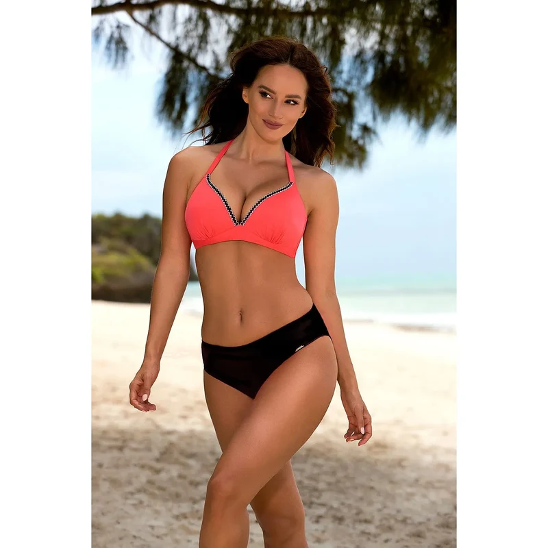 Maillot de bain deux pièces soutien-gorge rembourré halter bretelles fixes push-up permanent polyamide elasthanne lingerie sexy plage
