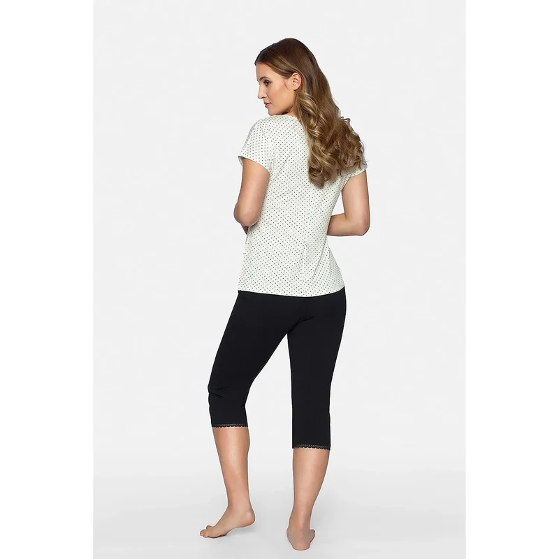 pyjama Babella viscose douce extensible respirant hypoallergénique léger élégant discret féminin dentelle noire pois blancs haut manches courtes