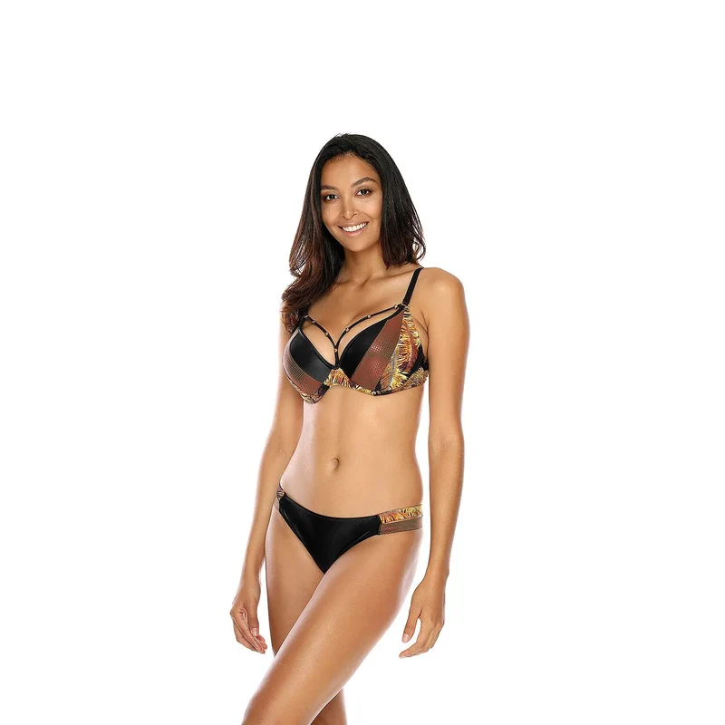 Maillot de bain deux pièces model 177524 Etna soutien-gorge armature push-up culotte V perles dorées lingerie élégance sensualité maintien confort