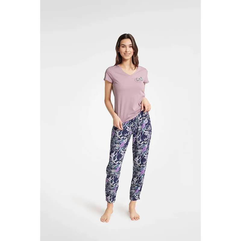 Pyjama femme deux pièces confortable style mode lavande pantalon floral coton doux robe intime sexy