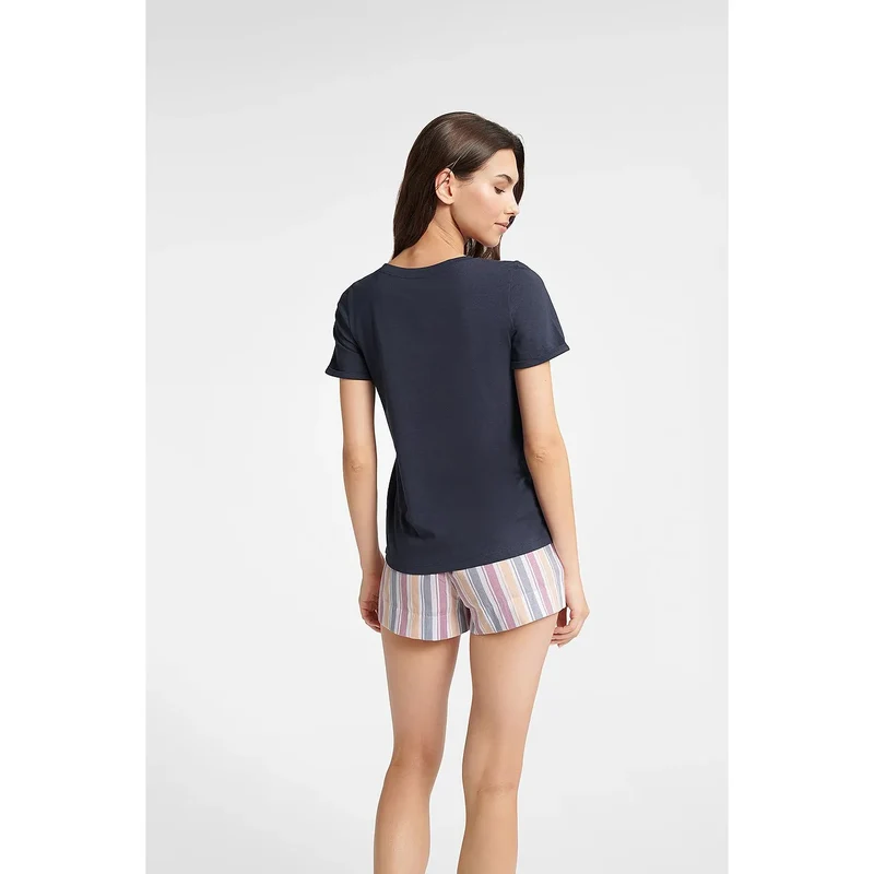 Pyjama femme coton court été style décontracté confort élégance couleur bleu marine short rayures détente loungewear