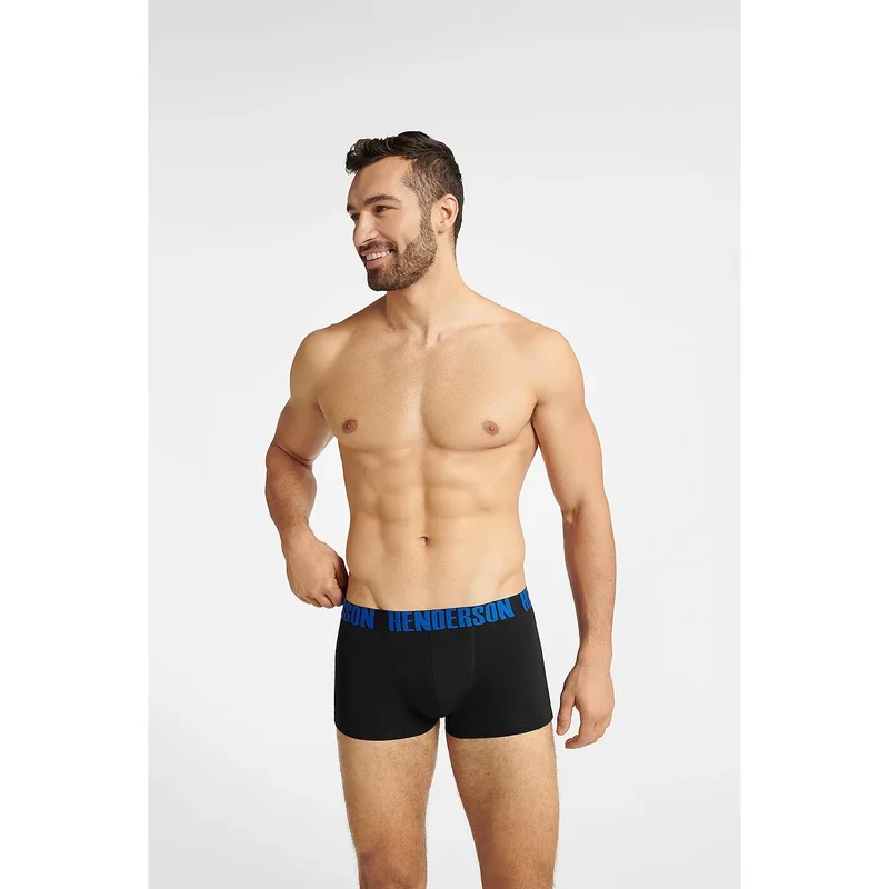 Boxer homme Henderson coton élastique ajusté design classique confort tailles multiples noir logo rouge