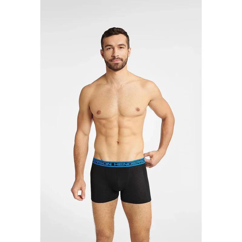 Boxer Henderson 175642 homme coton élasthanne extensible doux respirant coupe ajusté ceinture élastique imprimée rouge bleu profond mi cuisse élégant