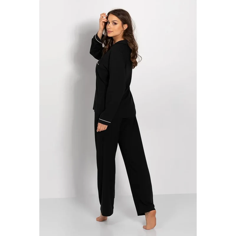 Pyjama femme élégant deux pièces chemise manches longues pantalon droit satin bow confort intime lingerie nocturne satiné sexy