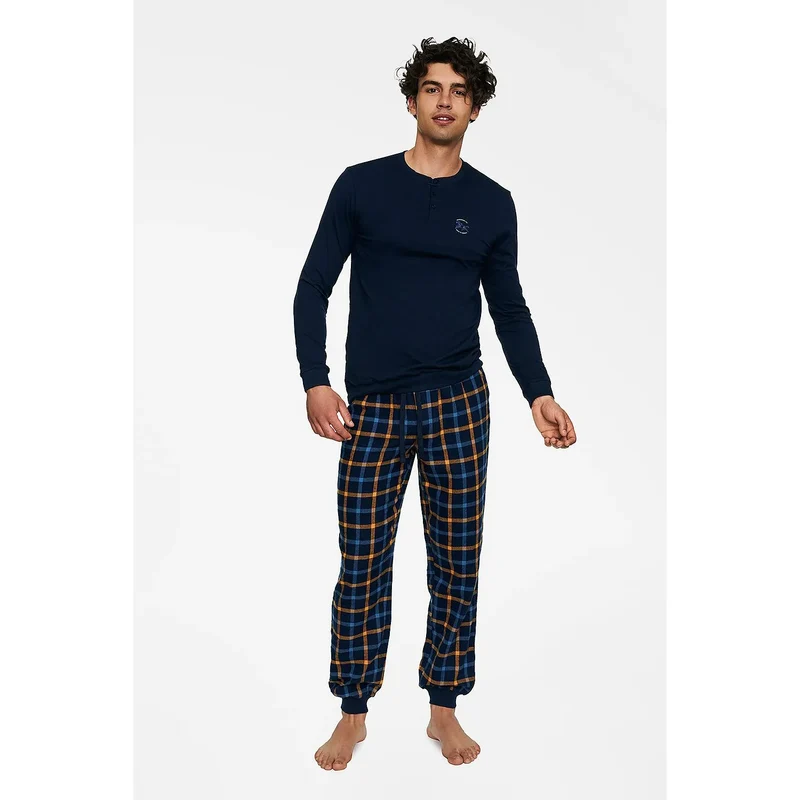 Pyjama homme deux pièces 100% coton HENDERSON TRADE confort sommeil chemisier manches longues pantalon carreaux