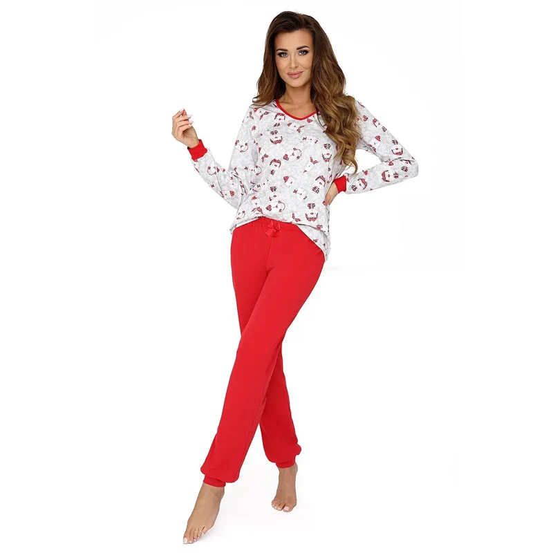 Pyjama sexy Noel Teddy model 171577 Donna lingerie érotique coton longues manches ourson motif écharpe carreaux Noel adultes occasion spéciale