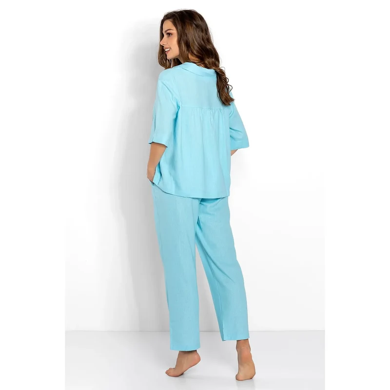 pyjama femme confortable élégant doux léger manchescourtes colV pantalon taillehaute cordonréglable coupeample bleuclair apaisant pratique discret allaitement maternité