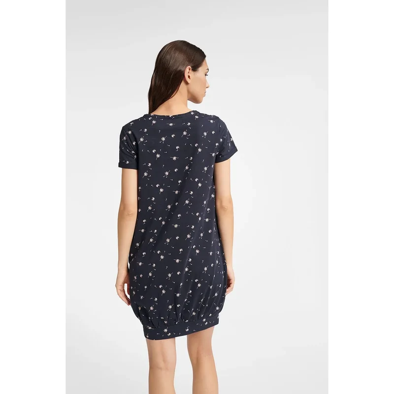 Chemise de nuit en coton confortable femme style décontracté manches courtes col rond motif floral bleu marine