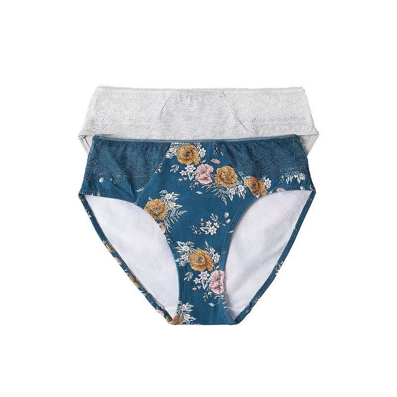 Lingerie féminine dentelle grise motif floral culottes confortables coton élasthanne set Size Hanche L M S XL XXL