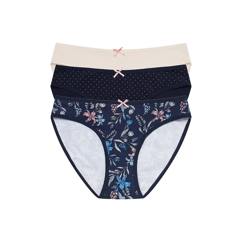 Ensemble de culottes féminines confortables design élégant coton élasthanne tailles S M L motifs variés nœuds discrets lingerie quotidienne intime