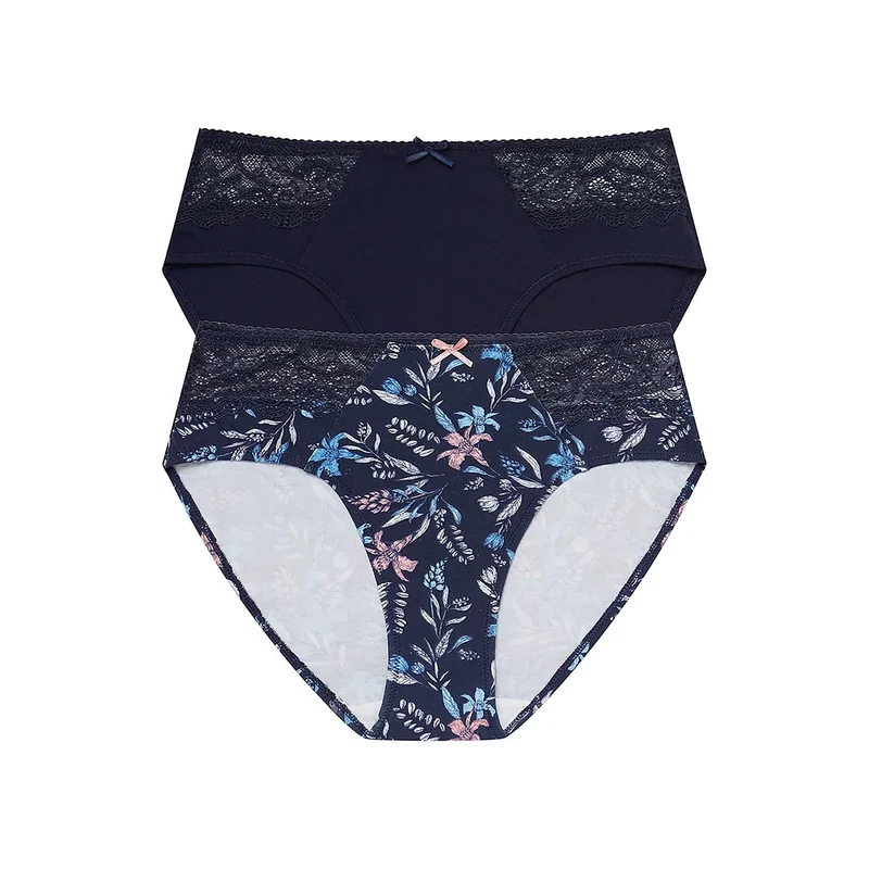 ensemble culottes féminines dentelle coton élasthanne taille haute maintien confortable respirant bleu marine motif floral noeud discret raffiné