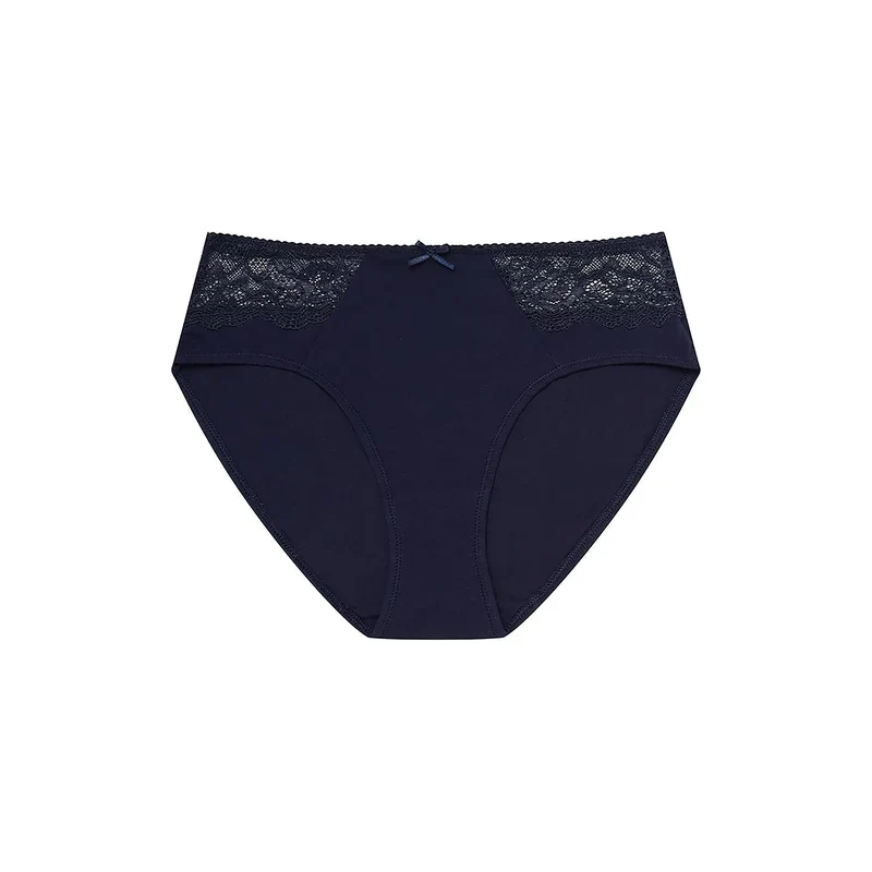 ensemble culottes féminines dentelle coton élasthanne taille haute maintien confortable respirant bleu marine motif floral noeud discret raffiné