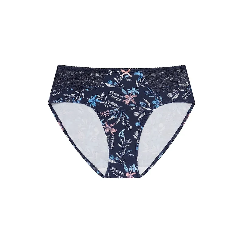 ensemble culottes féminines dentelle coton élasthanne taille haute maintien confortable respirant bleu marine motif floral noeud discret raffiné