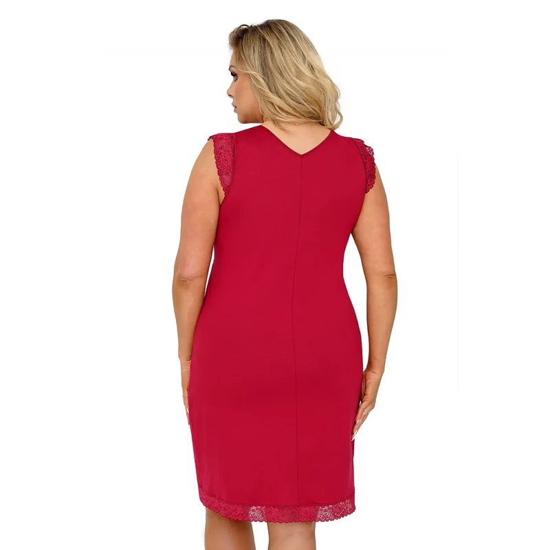 chemise nuit viscose dentelle encolure V manches courtes rouge lingerie féminine sexy confortable mi cuisse coupe ajustée maintien bretelles larges