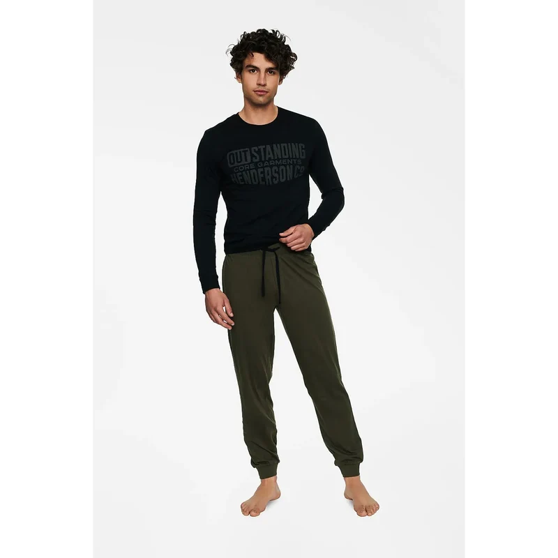 Pyjama homme HENDERSON BADGE deux pièces coton confortable élégant gaufrage logo longues manches ceinture élastique