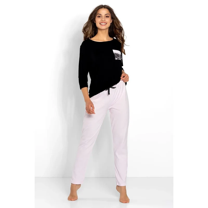 Pyjama Model 170339 Momenti Per Me lingerie élégante pyjama femme confort dentelle coton doux manches 3/4 poche intérieure taille élastique