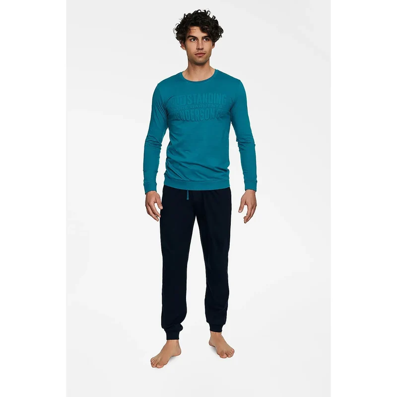 Pyjama homme confortable Henderson model 170148 coton 100% manches longues pantalon serrage design discret