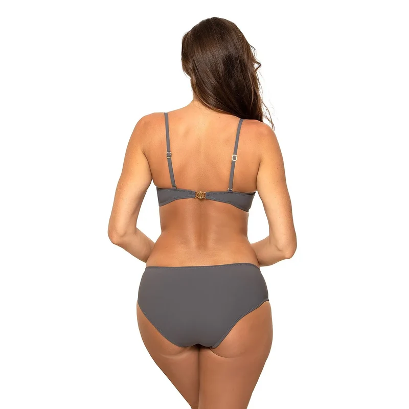 maillot bain deux pièces bandeau sans bretelles rembourré effet galbant soutien gorge bardot fermeture dos culotte taille basse gris