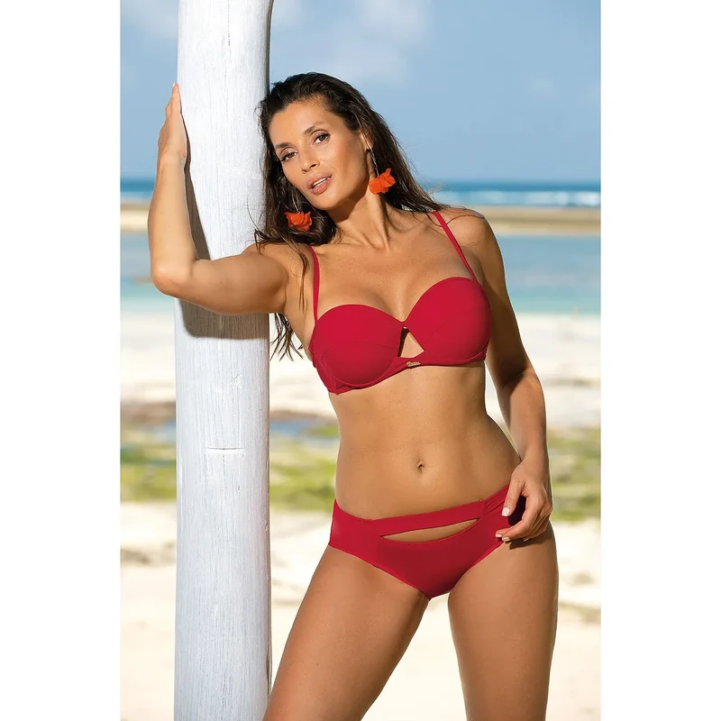 Maillot de bain deux pièces effet push-up bustier bardot soutien-gorge taille moyenne rembourrage amovible bretelles ajustables tissu italien Carvico Tessuti polyamide élasthanne tailles disponibles