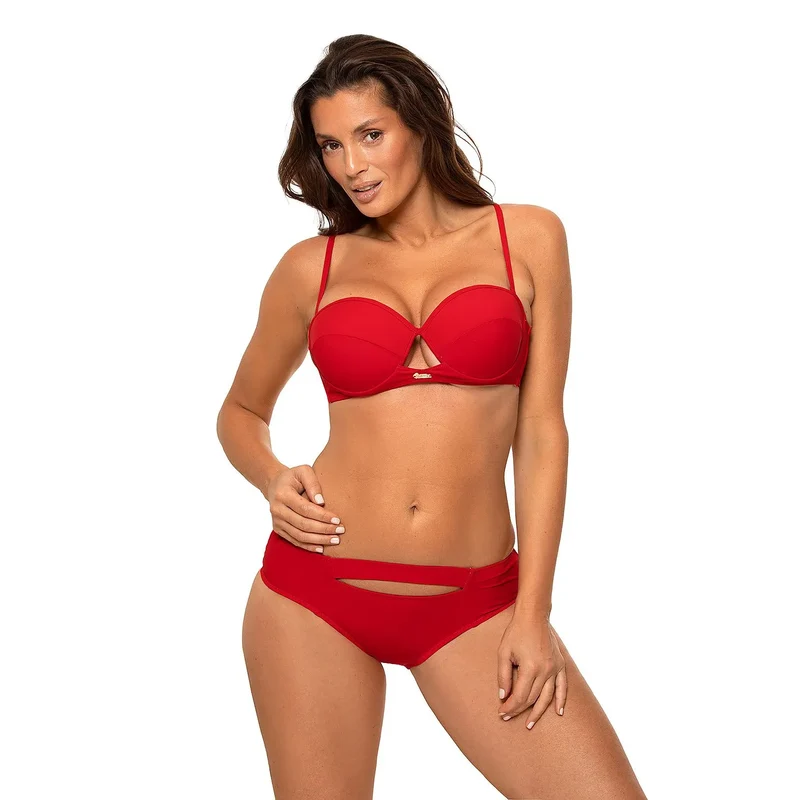 Maillot de bain deux pièces effet push-up bustier bardot soutien-gorge taille moyenne rembourrage amovible bretelles ajustables tissu italien Carvico Tessuti polyamide élasthanne tailles disponibles