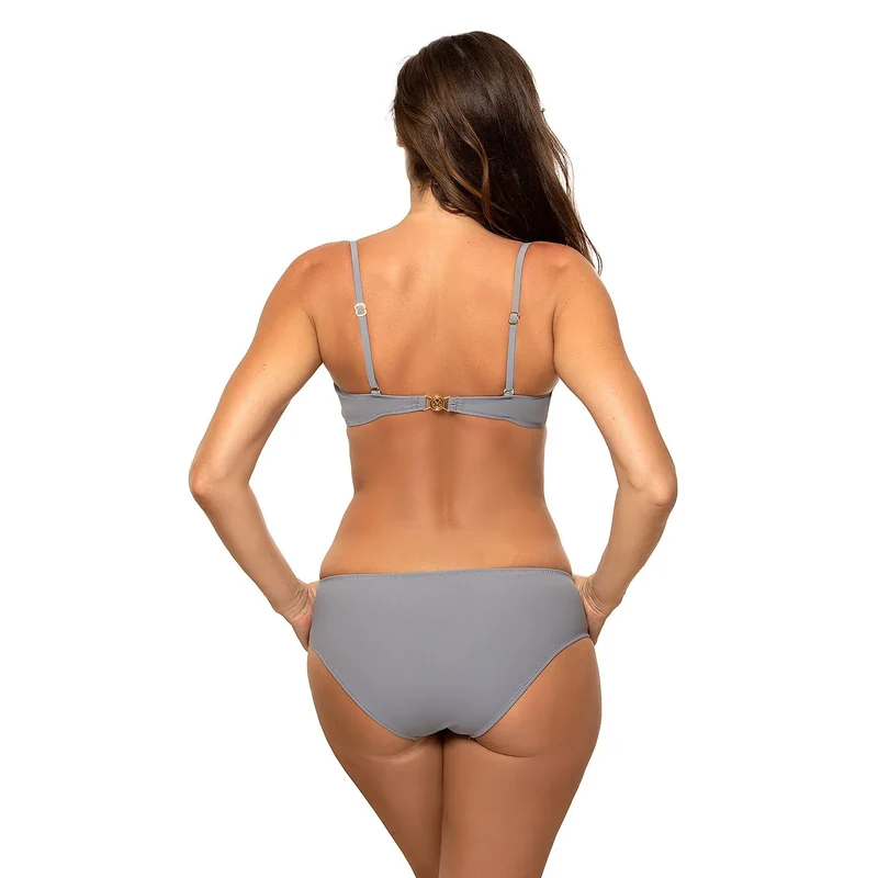 bikini deux pièces balconnet bonnets renforcés maintien structuré ouverture centrale bretelles ajustables coques amovibles taille semi haute gris