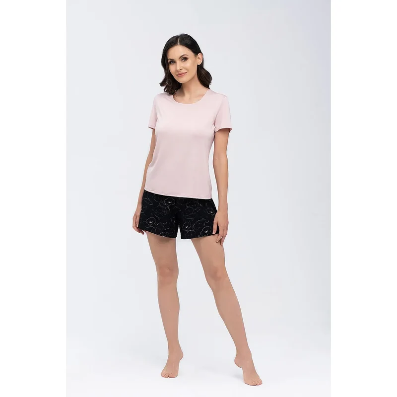 Ensemble Babella model 170098 lingerie confortable pyjamas sexy T-shirt manches courtes short noir floral femmes