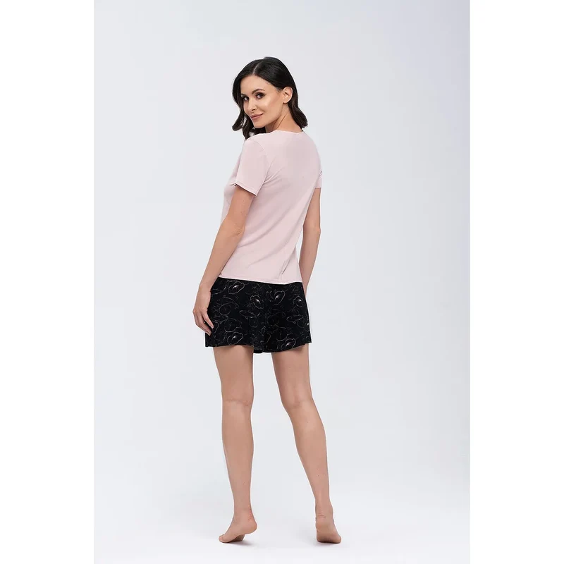Ensemble Babella model 170098 lingerie confortable pyjamas sexy T-shirt manches courtes short noir floral femmes