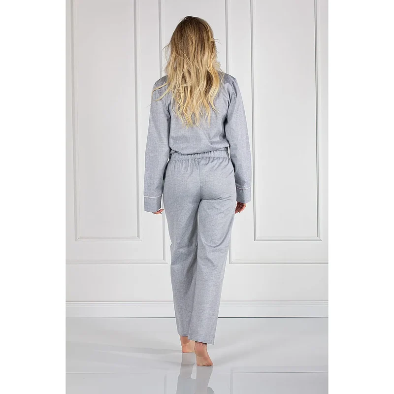 Pyjama femme en coton 100% confortable et élégant, pyjama en deux pièces avec col à revers et pantalon élastique, idéal pour la détente à domicile