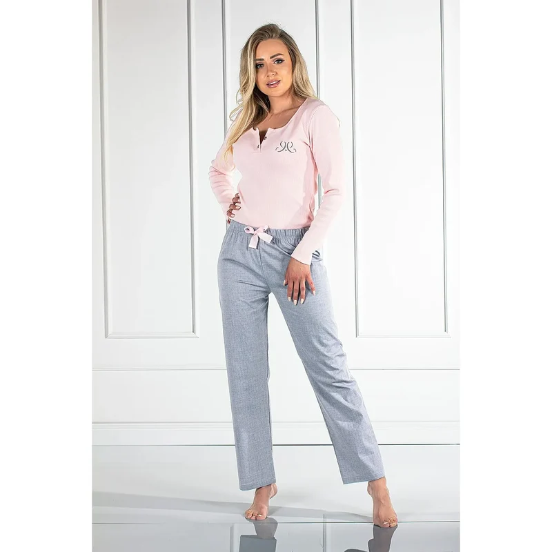 Pyjama Momenti Per Me Two-Piece Set Cotton Long-Sleeve Elastane Elegant Comfortable Nightgown Home Use Women's Apparel