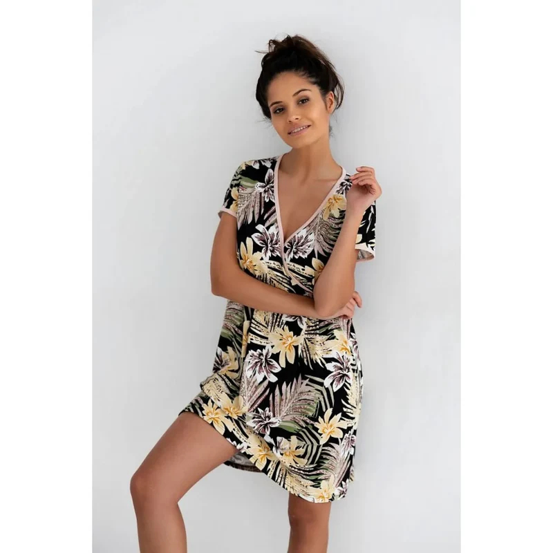 chemise nuit soie viscose élasthanne floral imprimé manches courtes sensuelle élégante sexy confortable extensible pratique allaitement tailles S M L