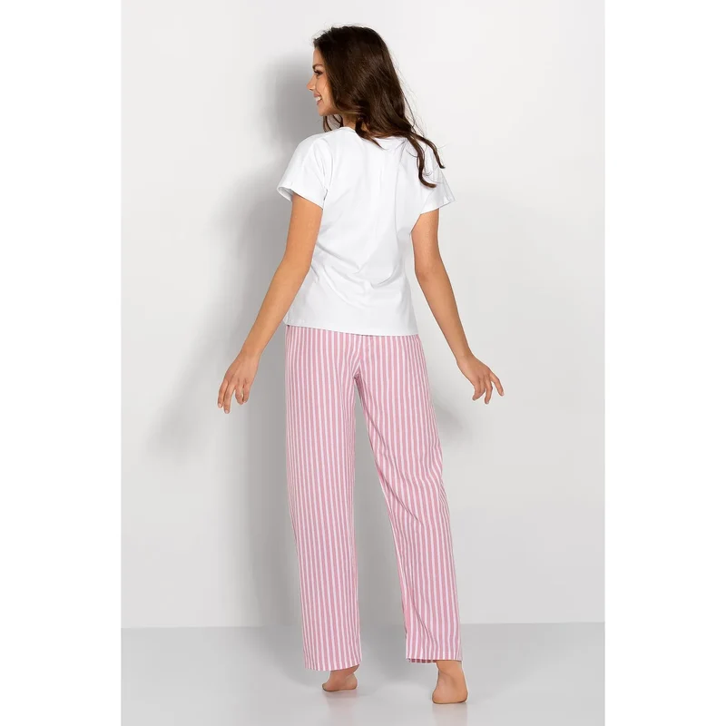 Pyjama femme élégant confortable chemisier V-neck pantalon rayures roses blanches doux respirant intime nuit relaxation maison