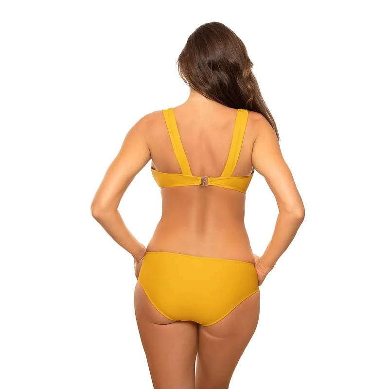 bikini sexy jaune Marko Bardot effet galbant bonnets renforcés armatures latérales bretelles larges fixes culotte taille basse doublée logo discret