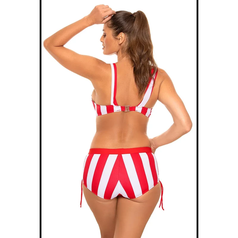Maillot de bain deux pièces érotique soutien-gorge push-up Culotte basse ajustable tissu italien Carvico Tessuti rouge et blanc rayures verticales