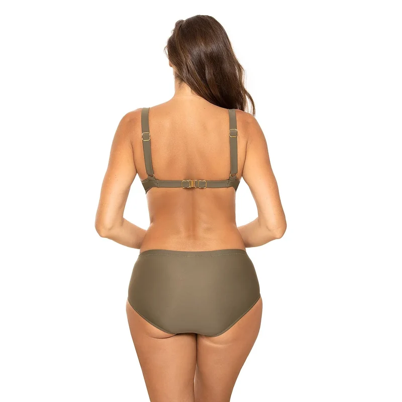 Maillot de bain deux pièces sportif femme soutien-gorge sans push-up culotte haute confort kaki Carvico Tessuti Marko