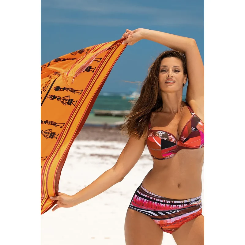 maillot bain deux pièces moderne motifs géométriques multicolore poitrines larges soutien modéré armatures bretelles ajustables culotte taille haute