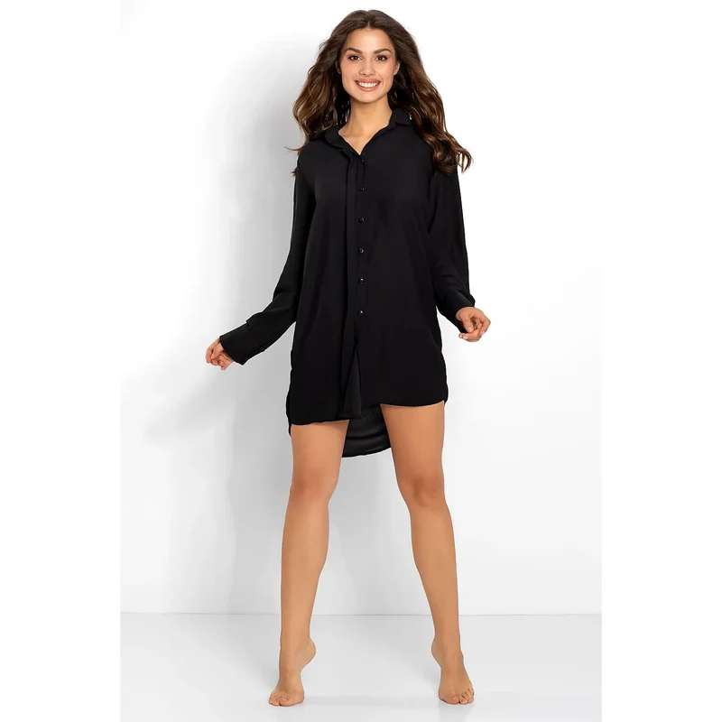 Chemise de nuit Momenti 164115 manches longues coupe ample fermeture boutons tissu doux polyester 100% élégance intime