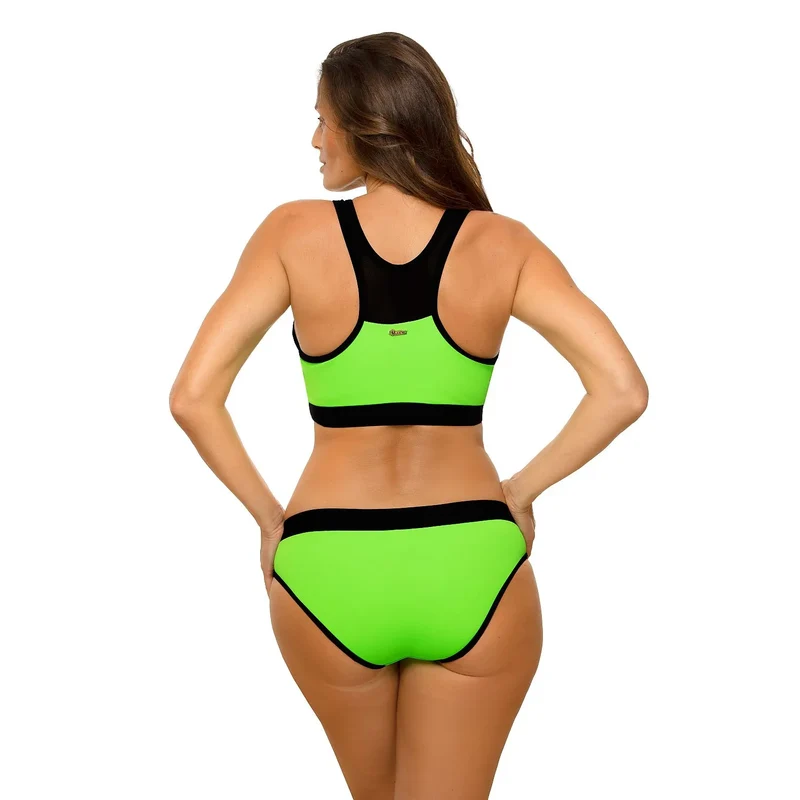 maillot bain deux pièces Marko brassière culotte taille haute vert fluo noir coutures sport chic confortable élastique durable tissu italien