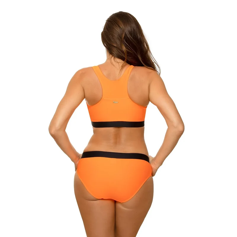 maillot bain deux pièces sportif Marko bandeau maintien larges bretelles culotte taille basse tissu Carvico élasthanne séchage rapide orange contrastantes
