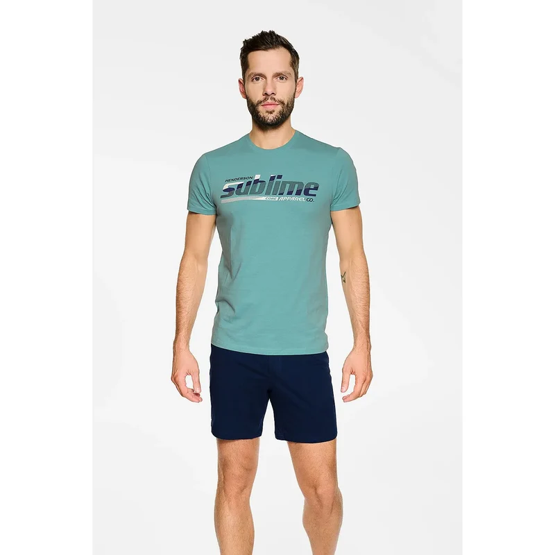 pyjama homme coton biologique douceur respirant moderne décontracté haut manches courtes short ample taille élastique vert turquoise bleu marine Henderson