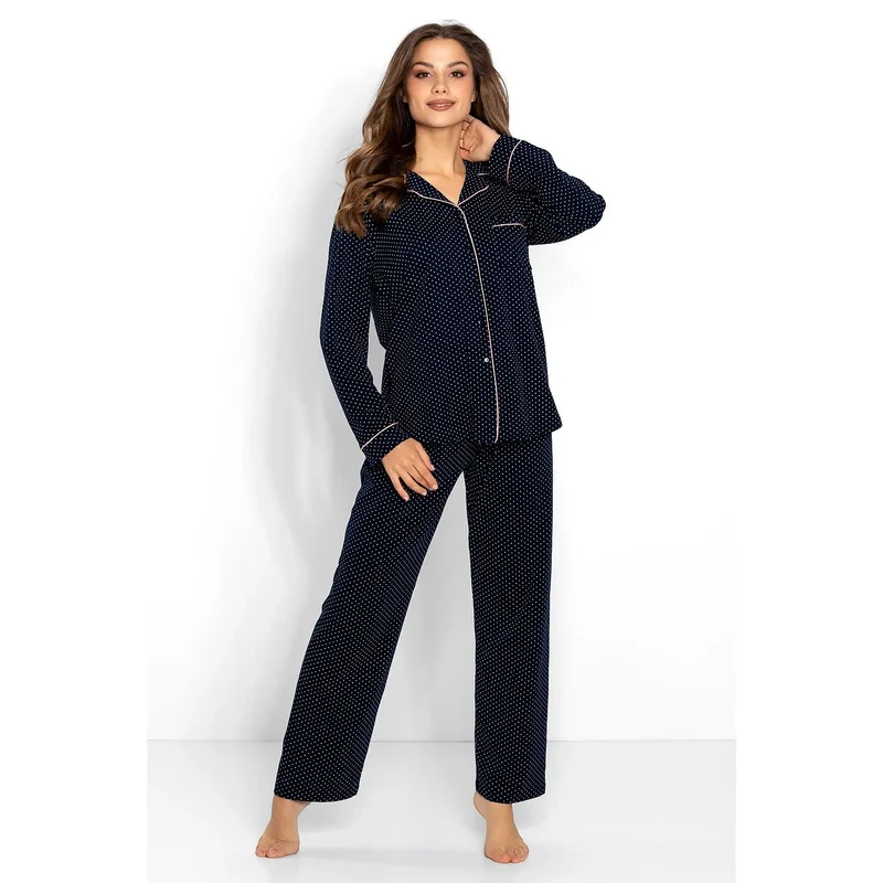 Pyjama érotique à pois bleu marine Momenti Per Me 160137 coton premium doux lingerie élégante confort intime couple
