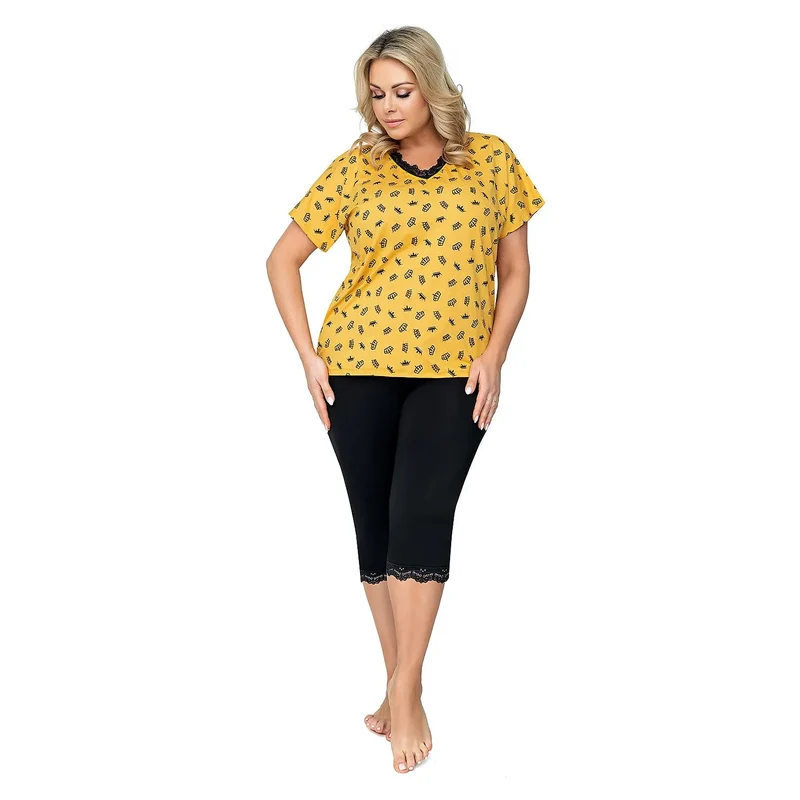 Pyjama Donna model 160015 pyjama femme confort style intemporel manches courtes dentelle noire viscose élasthanne 6XL