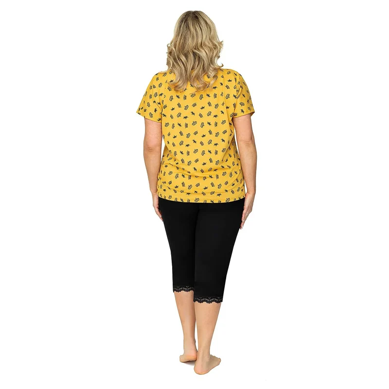 Pyjama Donna model 160015 pyjama femme confort style intemporel manches courtes dentelle noire viscose élasthanne 6XL