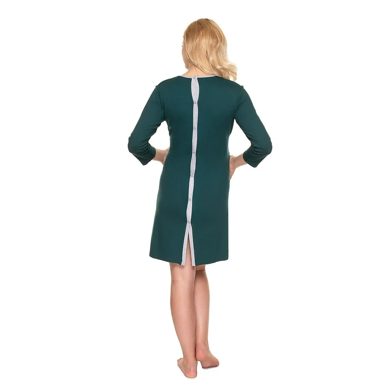 Chemise de nuit de maternité confortable Pee Ka Boo 159432 style classique tissu doux élasthanne viscose manches 3/4 ajustement ample couleurs vert foncé et gris clair