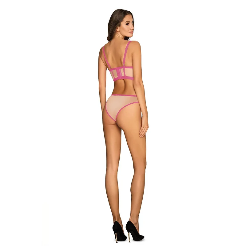 Ensemble sexy model 155834 Obsessive lingerie transparente tissu seconde peau effet corset soutien-gorge balconnet culotte tulle rose beige