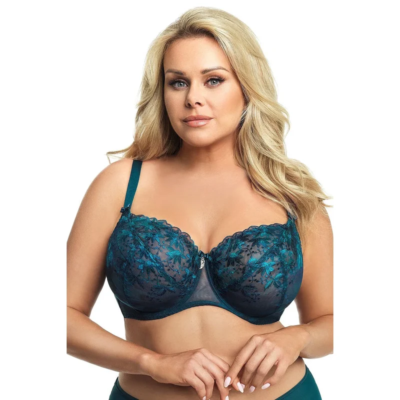 Soutien-gorge Gorsenia lingerie féminine vert profond maille double motifs floraux bonnets pleins grandes tailles confort soutien renforcé