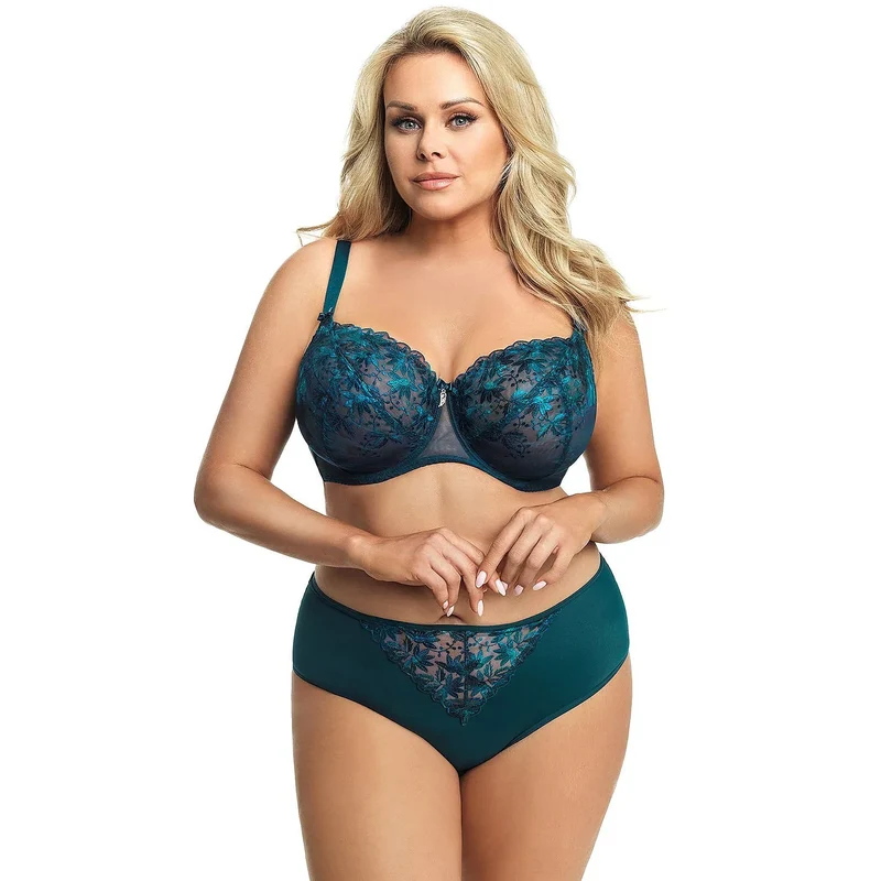 Soutien-gorge Gorsenia lingerie féminine vert profond maille double motifs floraux bonnets pleins grandes tailles confort soutien renforcé