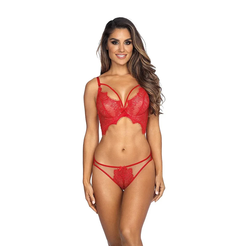 Ensemble de lingerie érotique Axami model 154142 couleur rouge dentelle fleurie soutien-gorge culotte taille S M L XL