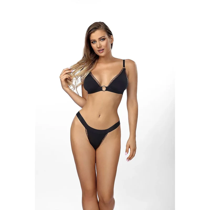 L'ensemble sexy model 153758 Anais - Lingerie élégante sexy soutien-gorge triangle dentelle noire tanga ajustables
