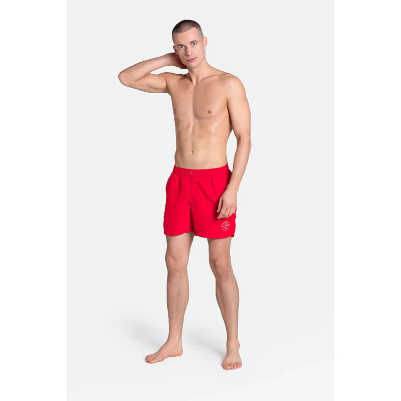 Maillot de bain homme style boxer moderne couleur rouge logo discret polyester résistant à l'eau plage piscine
