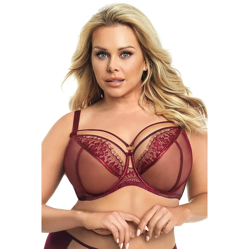 Soutien-gorge Paradise K496 Gorsenia Lingerie en tulle bordeaux armatures doux confort poitrines fortes occasion spéciale